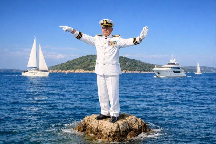 Foto Admiral bei der Wegerechtsregelung