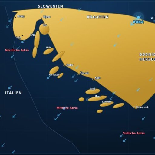 Karte der kroatischen Adria mit deren Winde